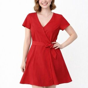 H&M Wrap Dress Short Sleeve Red Pit to Pit 17” Size 2